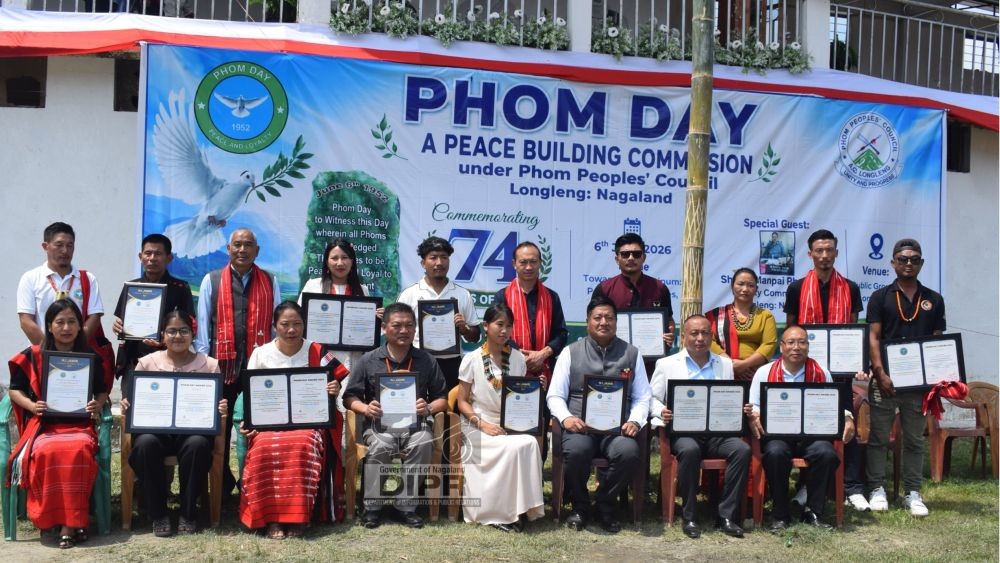 DC Longleng W Manpai Phom with the awardees during the 74th Phom Day celebrated at the Public Ground, Longleng on June 6. (DIPR Photo)